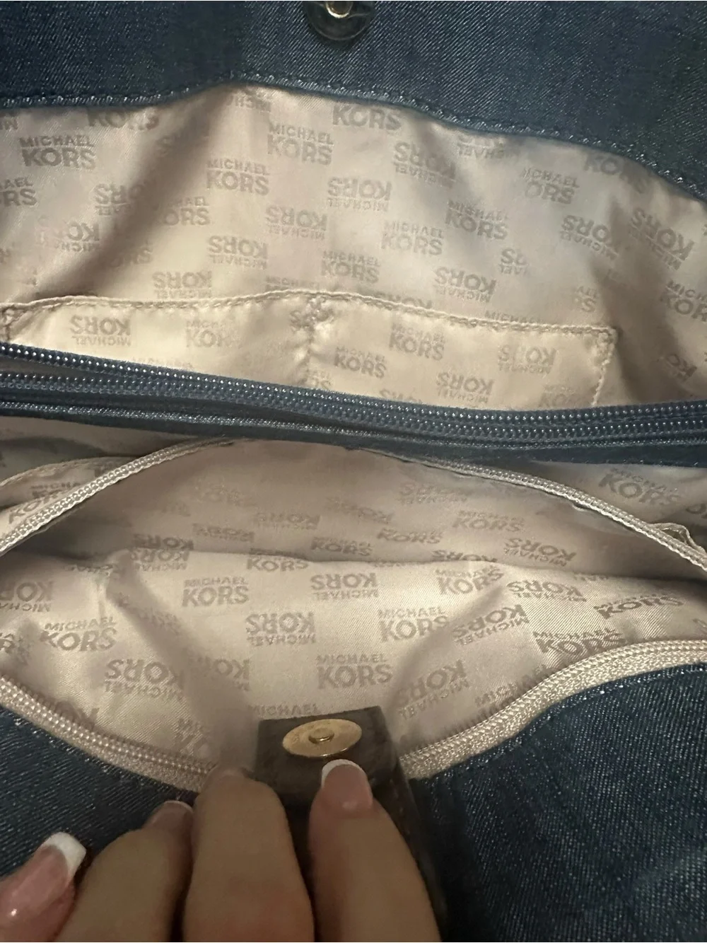 Michael Kors Quilted denim Tote Bag with Brown Trim